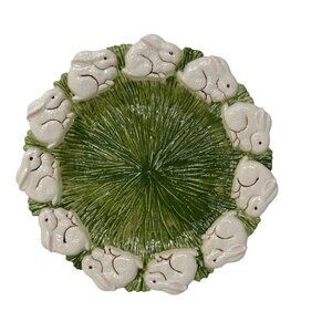 VTG EASTER MAJOLICA RABBITS IN GRASS POTTERY 10 inch PLATE PLATTER HAND PAINTED
